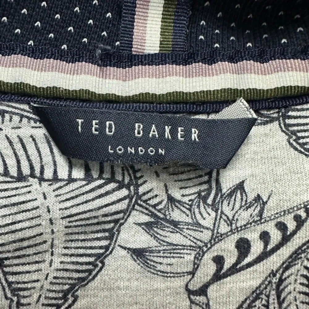 Ted Baker London Mens Large Navy Blue Full Zip Bomber Jacket Leaf Lining Comfort